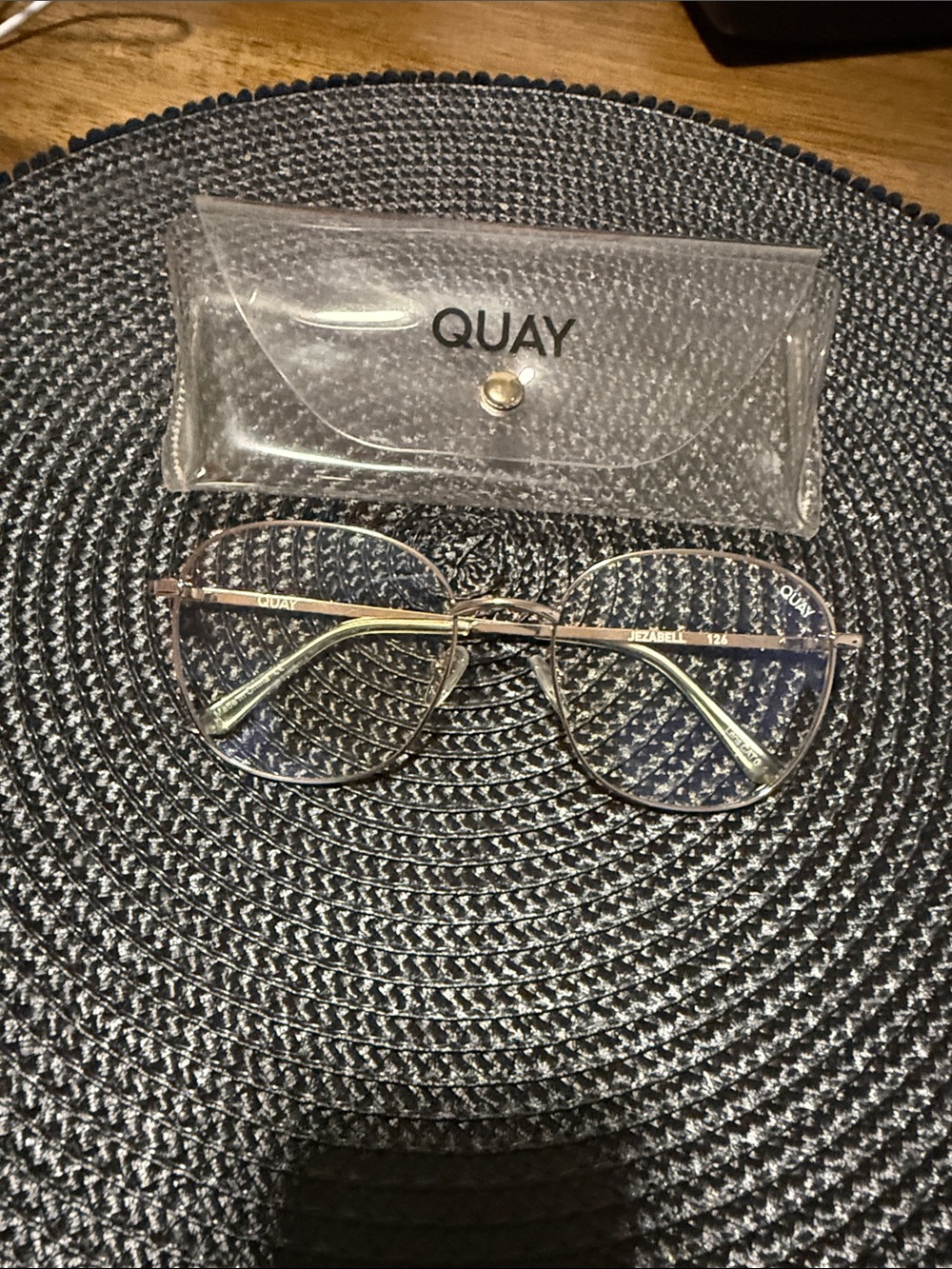 Quay Australia Gold Round Metal Frame Glasses with Blue light & Case